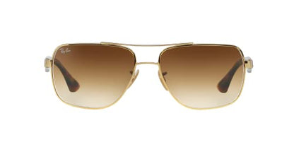 Ray-Ban Men's RB3483 Metal Square Sunglasses, Gold/Brown Gradient, 60 mm