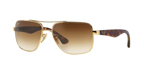 Ray-Ban Men's RB3483 Metal Square Sunglasses, Gold/Brown Gradient, 60 mm