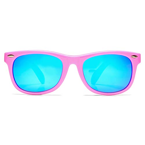 Pro Acme TPEE Rubber Flexible Kids Polarized Sunglasses for Baby and Children Age 3-10 (Pink Frame/Blue Mirrored Lens)