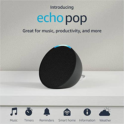 Amazon Echo Pop | Full sound compact smart speaker with Alexa | Charcoal