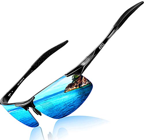 ATTCL Men's Fashion Sports Driving Polarized Sunglasses for Men Fishing - Al-Mg metal Ultralight 8177BLACK-BLUE