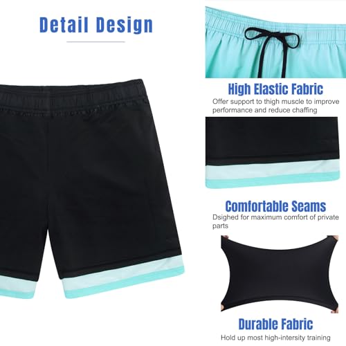 Cozople Mens Bathing Suit 7 Inch Inseam Swim Trunks with Compression Liner Bathing Suit Boxer Brief Lined Swimsuit Anti Chafe Black Blue Gradient Board Shorts M