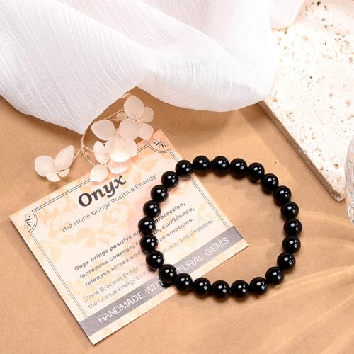 Massive Beads Black Onyx - Stone of Positive Energy - Handmade Yoga Stretch Elastic Bracelet Natural Stone Crystal Healing Power Energy Gifts for Unisex Adult 8mm