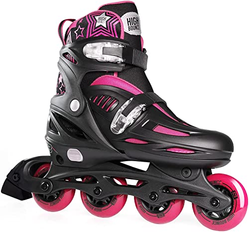 Inline Skates for Girls and Boys, Skates with Gel Wheels Adjustable Sizing for Adults and Kids, Inline Skates for Adult Female, Male, Lightweight Skates, High Bounce, Pink