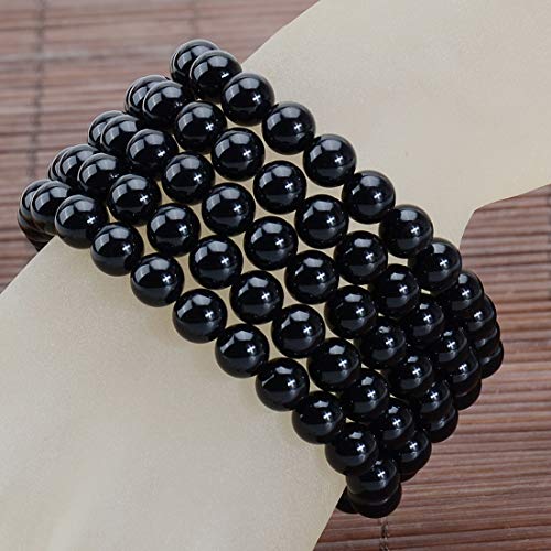 Massive Beads Black Onyx - Stone of Positive Energy - Handmade Yoga Stretch Elastic Bracelet Natural Stone Crystal Healing Power Energy Gifts for Unisex Adult 8mm