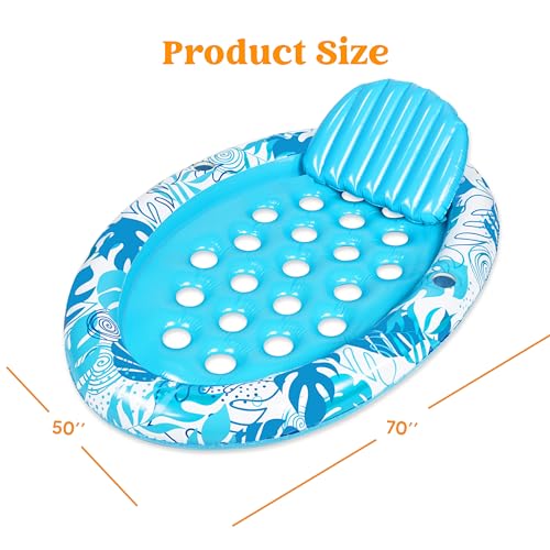 Inflatable Tanning Pool Floats Adult - Sloosh Oval Tanning Float Lounger for Adults Raft, Sunbathing Lounge Cool Water Party Toys Lake Beach Swimming Pool Sun Tan Tube with Backrest Cup Holders (Blue)