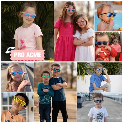 Pro Acme TPEE Rubber Flexible Kids Polarized Sunglasses for Baby and Children Age 3-10 (Pink Frame/Blue Mirrored Lens)