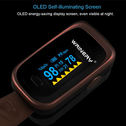 WRINERY Pulse Oximeter Fingertip, Oxygen/ O2 Saturation Monitor, OLED Portable Oximetry with Batteries, Lanyard (Rose gold-black)