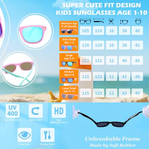 Pro Acme TPEE Rubber Flexible Kids Polarized Sunglasses for Baby and Children Age 3-10 (Pink Frame/Blue Mirrored Lens)