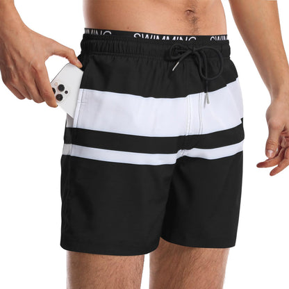 Sumolux Mens Swim Trunks Quick Dry with Compression Liner 5 Inch Beach Shorts with Pockets Bathing Suit Black