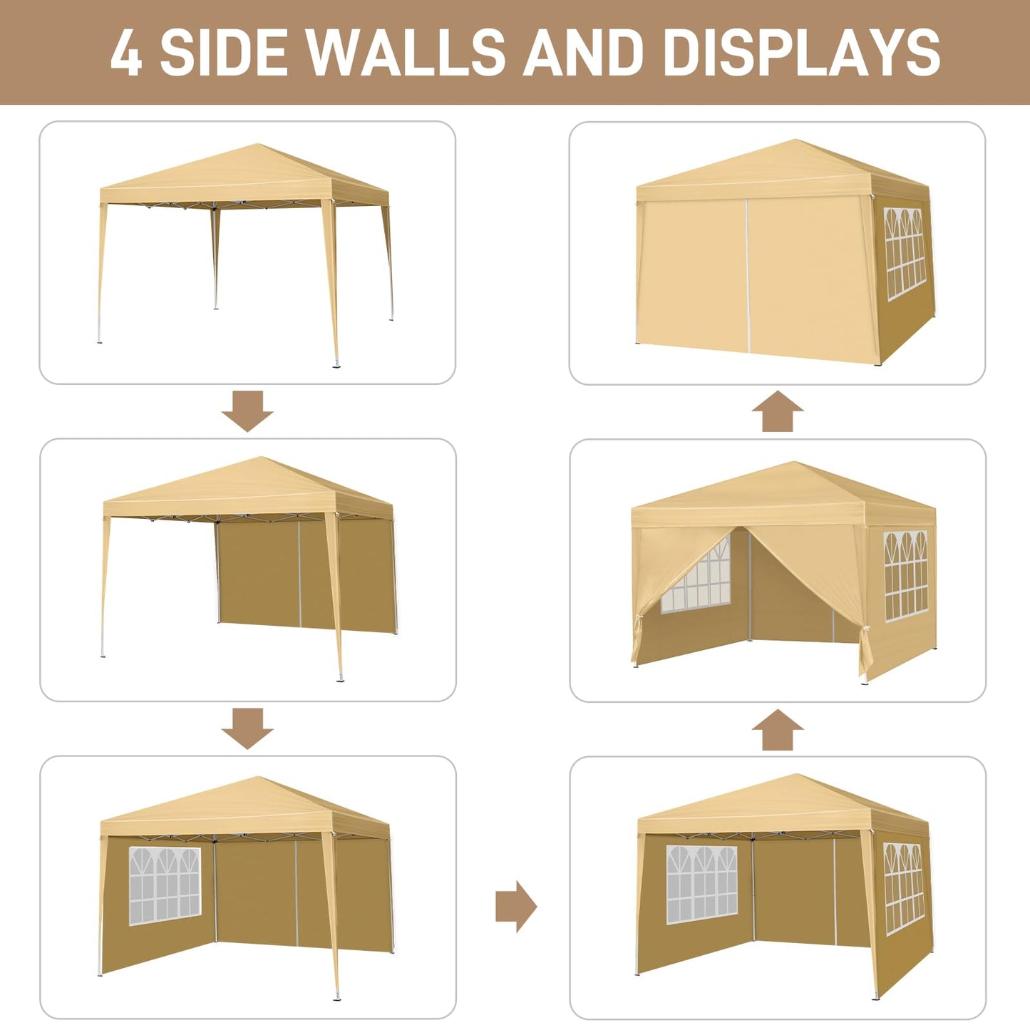 Outvita 10x10ft Ez Pop Up Canopy, Portable Instant Canopy Tent with 4 SideWalls for Outdoor Events, Party, Wedding, Birthday,Graduation