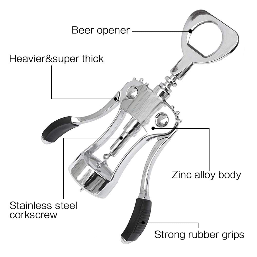 Foho Best Wing Bottle Opener Luxury Corkscrew with Stopper Set for Wine Enthusiast Waiters-Sleeve Anchors, Stainless Steel