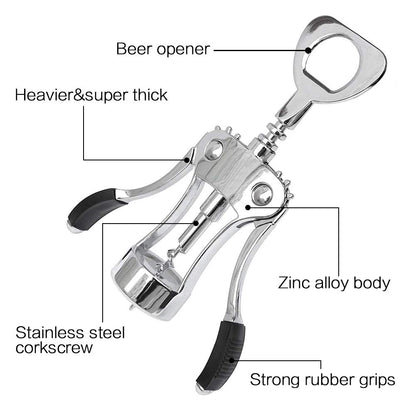 Foho Best Wing Bottle Opener Luxury Corkscrew with Stopper Set for Wine Enthusiast Waiters-Sleeve Anchors, Stainless Steel