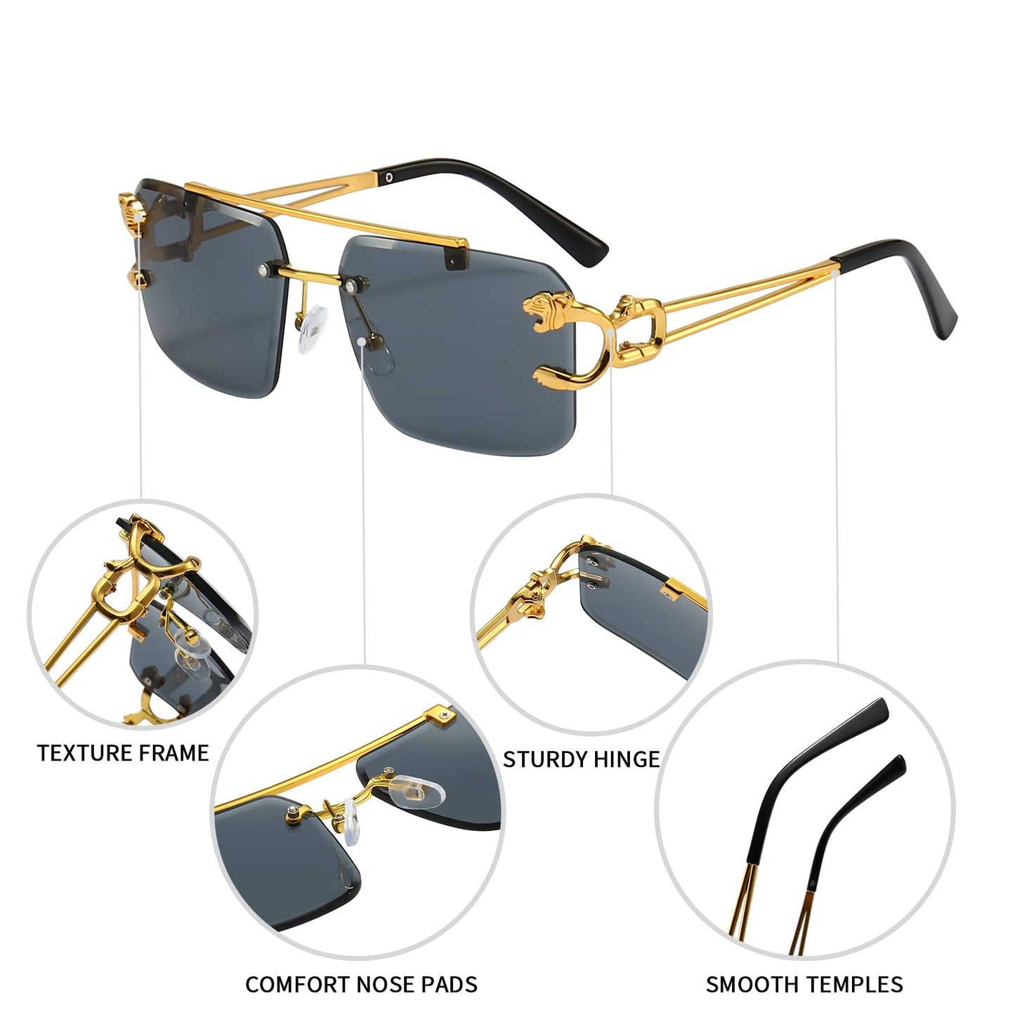 Kepoita Rimless Sunglasses for Men Square Fashion Shades Tinted Lens Metal Frameless Rectangle Y2K Glasses UV400