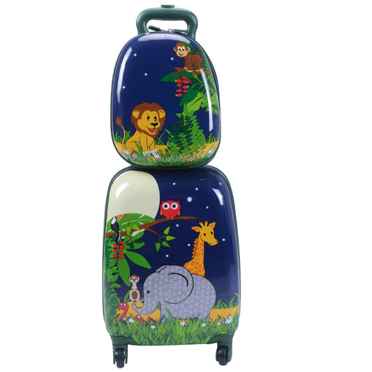 GYMAX Kids Carry On Luggage Set, 12" & 16" 2PCS Rolling Suitcase (Giraff)