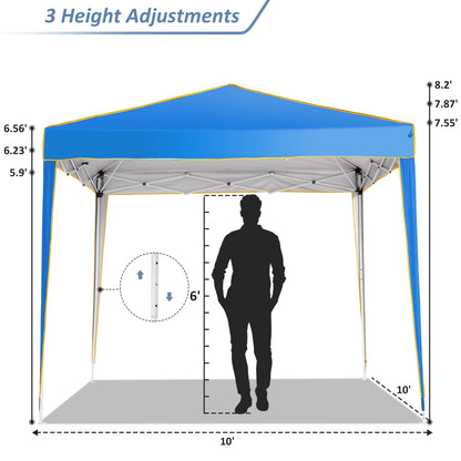 COBIZI 10x10 Pop up Canopy, Canopy Tent 10x10 Gazebos, Ez up Canopy 10x10 for Parties Beach Camping Party Event Shelter Sun Shade with 4 Sidewalls & Carry Bag 4 Stakes & Ropes & Sandbags, Blue