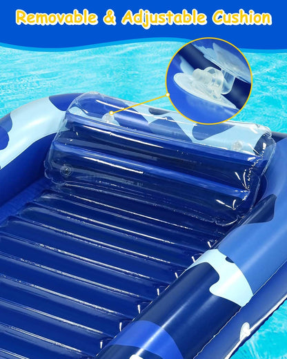 Sebor Larger Inflatable Tanning Pool Lounger Float, 76" x 47" Thicken Suntan Tub Pool Floats with Removable Backrest & Cupholder, Navy Blue (Navy Blue, Large)