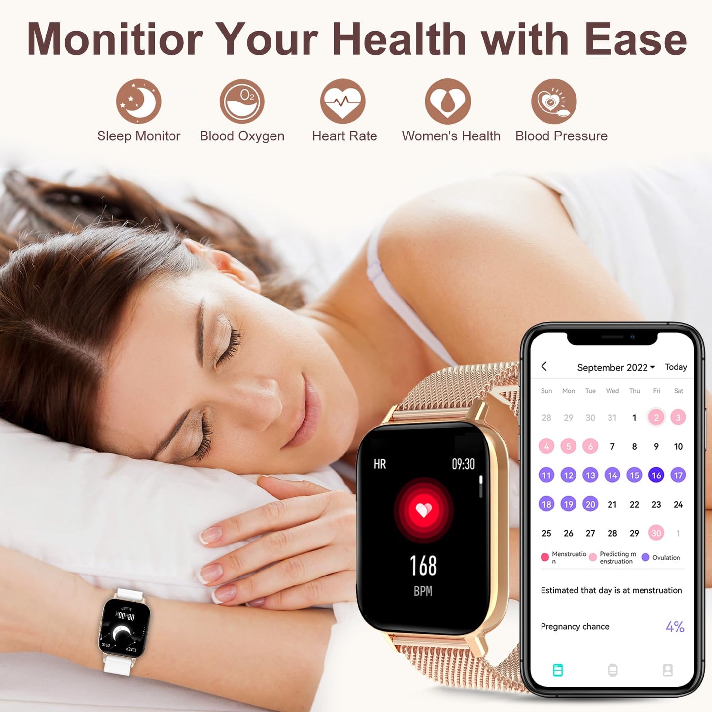 Smart Watch for Women(Dial/Answer Call) Full Touch Screen Smartwatch for Android iOS Phones Waterproof Fitness Tracker with Pedometer Heart Rate Sleep Monitor Digital Watches for Women with 3 Straps