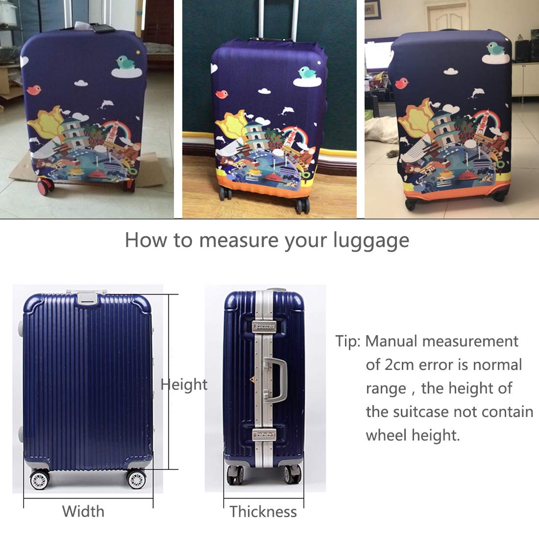 TRAVEL KIN Thickened Luggage Cover ，Washable Travel Gear Cover，18/24/28/32 Inch Suitcase Spandex Protective Cover (S(18"-21" luggage), China Attractions)