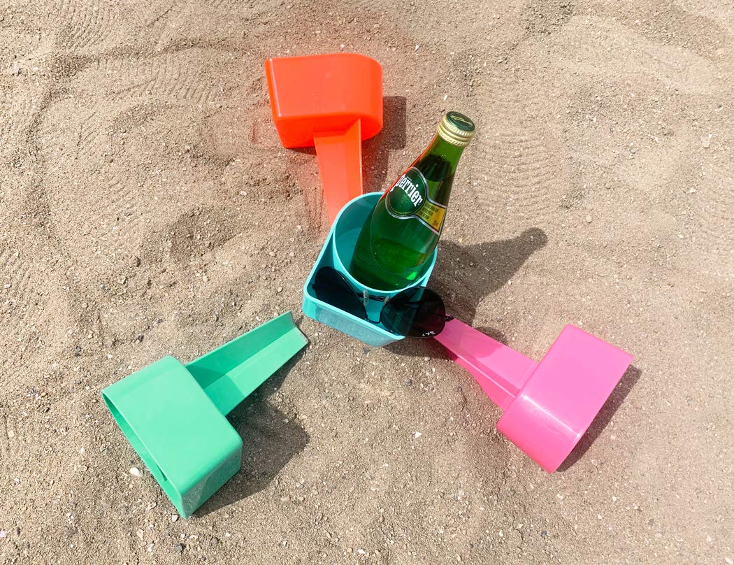 Home Queen Beach Cup Holder with Pocket, Multifunctional Sand Cup Holder for Beverage Phone Sunglass Key, Beach Accessory Drink Sand Coaster, Set of 4 (Teal, Orange, Blue and Pink)