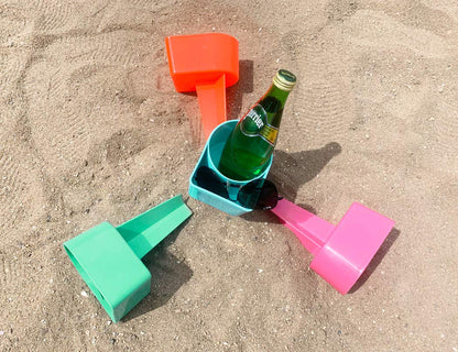 Home Queen Beach Cup Holder with Pocket, Multifunctional Sand Cup Holder for Beverage Phone Sunglass Key, Beach Accessory Drink Sand Coaster, Set of 4 (Teal, Orange, Blue and Pink)