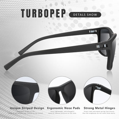 TURBOPEP Square Polarized Sunglasses for Men and Women Lightweight Frame Sun Glasses with UV Protection