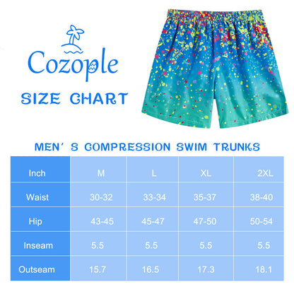 Cozople Men's Compression Liner Swim Trunks Quick Dry Lightweight Swim Shorts Beach Waterproof Swim Shorts Blue Color Changing Print Bathing Suit 2XL