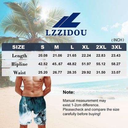 Lzzidou Men's Swim Trunks Quick Dry Hawaiian Board Shorts Lined Beach Shorts with Pockets