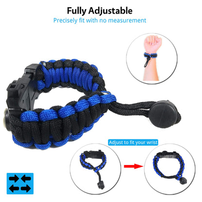 Nexfinity One Survival Paracord Bracelet - Tactical Emergency Gear Kit with SOS LED Light, 550 Grade, Adjustable, Multitools, Fire Starter, Compass, and Whistle - Set of 2 (Blue)