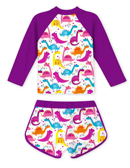 Baby Girls Boys Long Sleeve Swimsuits Child 4t 5t Dinosaur Printed Slim Fit Swim Top with Swim Trunks 2 Piece Swim Sets for Summer Holiday Vacation