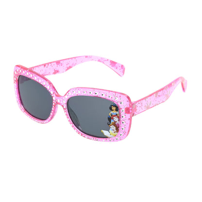 Disney Girls Princess Sparkle Kids Rectangular Sunglasses, Crystal Pink/Glitter Injection, 49