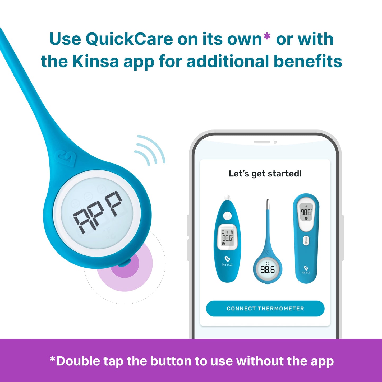 Kinsa Smart,Fever, Digital Medical Baby, Kid and Adult Termometro - Accurate, Fast, FDA Cleared Thermometer for Oral, Armpit or Rectal Temperature Reading - QuickCare