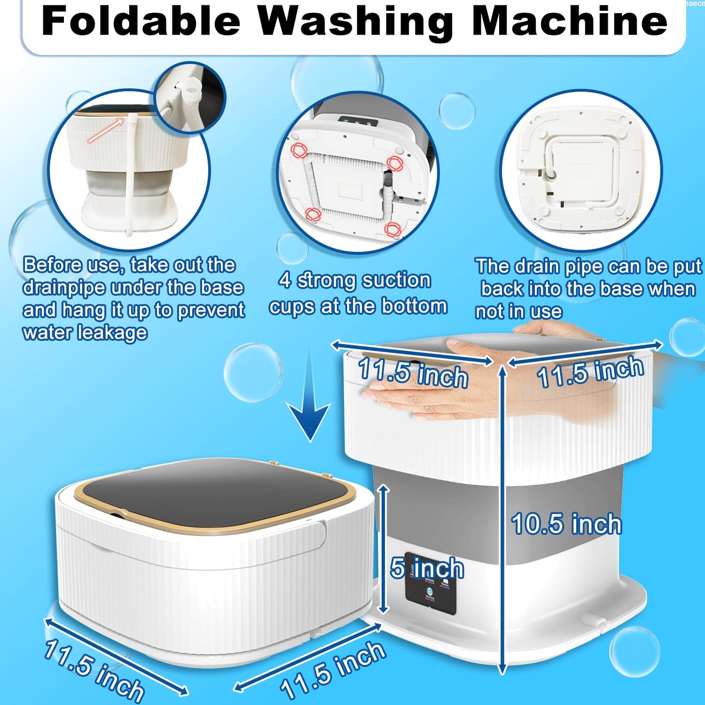 Portable washing machine, Mini foldable washing machine, 9L large capacity, with rotary dryer, for underwear, socks, easy cleaning, baby clothes, suitable for apartment, dormitory, travel (Grey)