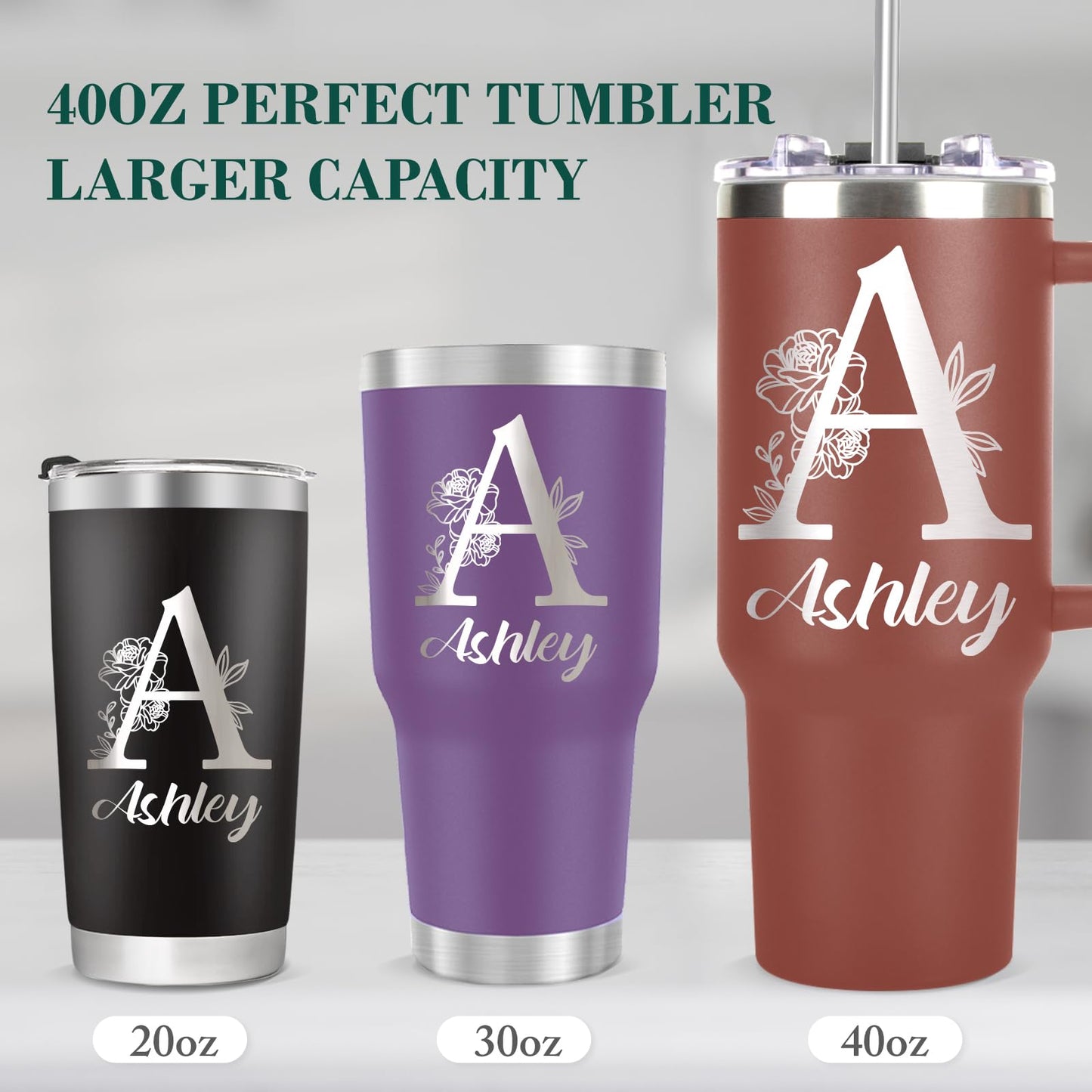 Personalized 40 Oz Tumbler with Handle, Custom Tumbler With Name - Lid and Straw, Stainless Steel Coffee Tumbler Travel Coffee Mug Cup, Personalized Gift for Women Men Birthday