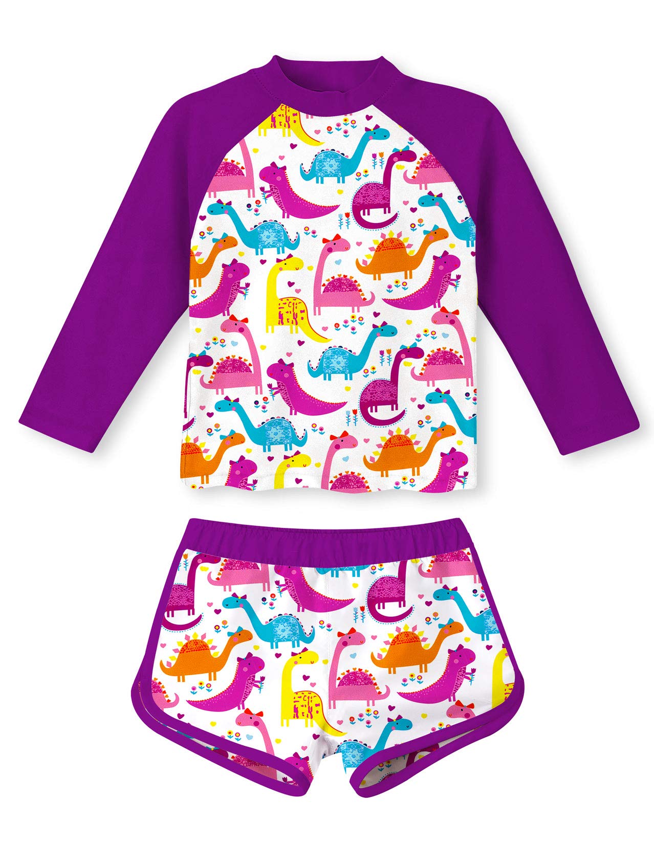 Baby Girls Boys Long Sleeve Swimsuits Child 4t 5t Dinosaur Printed Slim Fit Swim Top with Swim Trunks 2 Piece Swim Sets for Summer Holiday Vacation