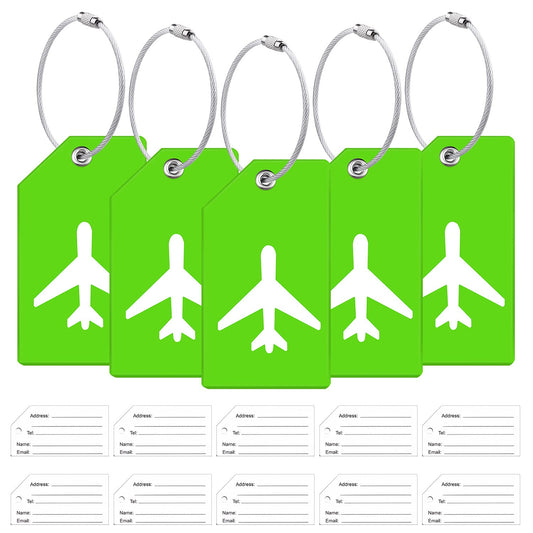 5Pack Silicone Luggage Tag with 10 Name ID Cards Perfect to Quickly Spot Luggage Tags for Suitcases Partial Privacy Cover & Stainless Steel Loops for Secure Fastening (Green)