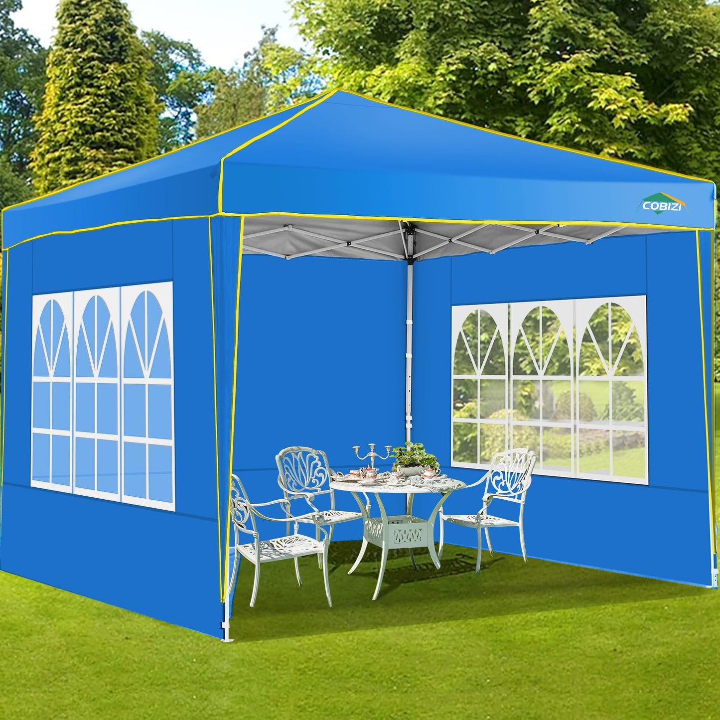 COBIZI 10x10 Pop up Canopy, Canopy Tent 10x10 Gazebos, Ez up Canopy 10x10 for Parties Beach Camping Party Event Shelter Sun Shade with 4 Sidewalls & Carry Bag 4 Stakes & Ropes & Sandbags, Blue