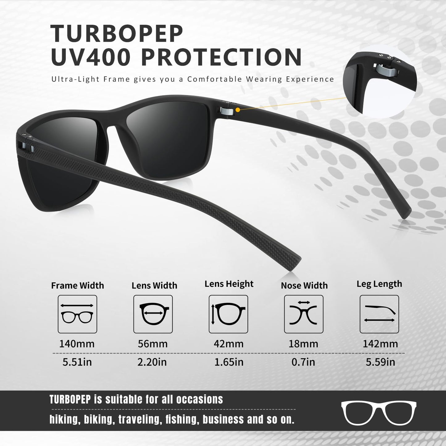 TURBOPEP Square Polarized Sunglasses for Men and Women Lightweight Frame Sun Glasses with UV Protection