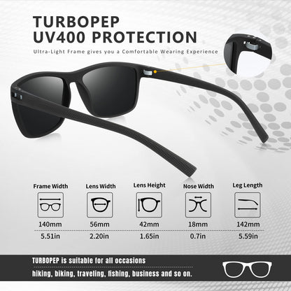 TURBOPEP Square Polarized Sunglasses for Men and Women Lightweight Frame Sun Glasses with UV Protection