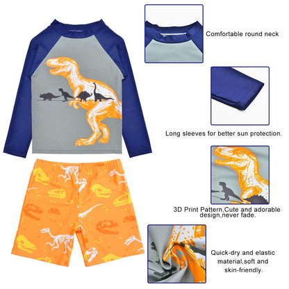 PASHOP Boys Swimsuit Rash Guard Boys' Swimwear Dinosaur Swimming Suits Bathing Suit for Toddler Boys Swim Trunk