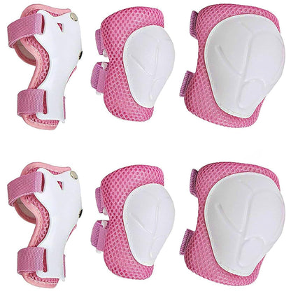 SISIGAD Kids Protective Gear Set for Kids 3-14 Years, 6 in 1 Strap Adjustable Knee Pads and Elbow Pads Wrist Guard, Suitable for Bike Rollerblading Scooter Skateboarding Cycling Skating(Pink M)