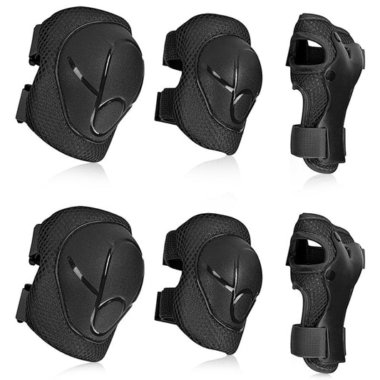 SISIGAD Kids Protective Gear Set for Kids 3-14 Years, 6 in 1 Strap Adjustable Knee Pads and Elbow Pads Wrist Guard, Suitable for Bike Rollerblading Scooter Skateboarding Cycling Skating(Black M)