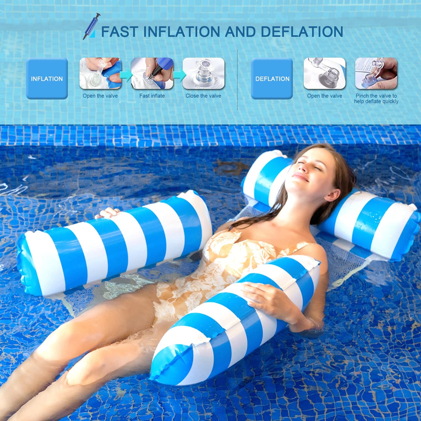 Pool Floats Adult Size Floats for Swimming Pool Chair Floats Water Hammock Inflatable Pool Floats Pool Hammock Floats for Adults Pool Lounge Floating Chair for Pool Beach Ocean Lake 2 Packs (XL)