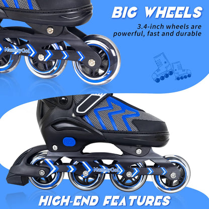 Inline Skates for Adults Men Women, Adjustable Aggressive Durable Roller Saktes with Giant Wheels, High Performance Skates for Male Female Blue Size 8 9 10 11