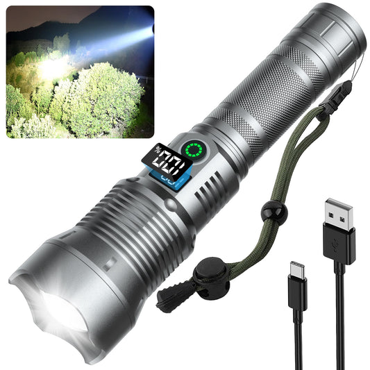 NJ FOREVER Super Bright Flash Light 900,000 High Lumens, Rechargeable LED Flashlights, High Brightness Flashlight with Digital Power Display & 5 Modes, IPX6 Waterproof for Outdoor, Home, Camping