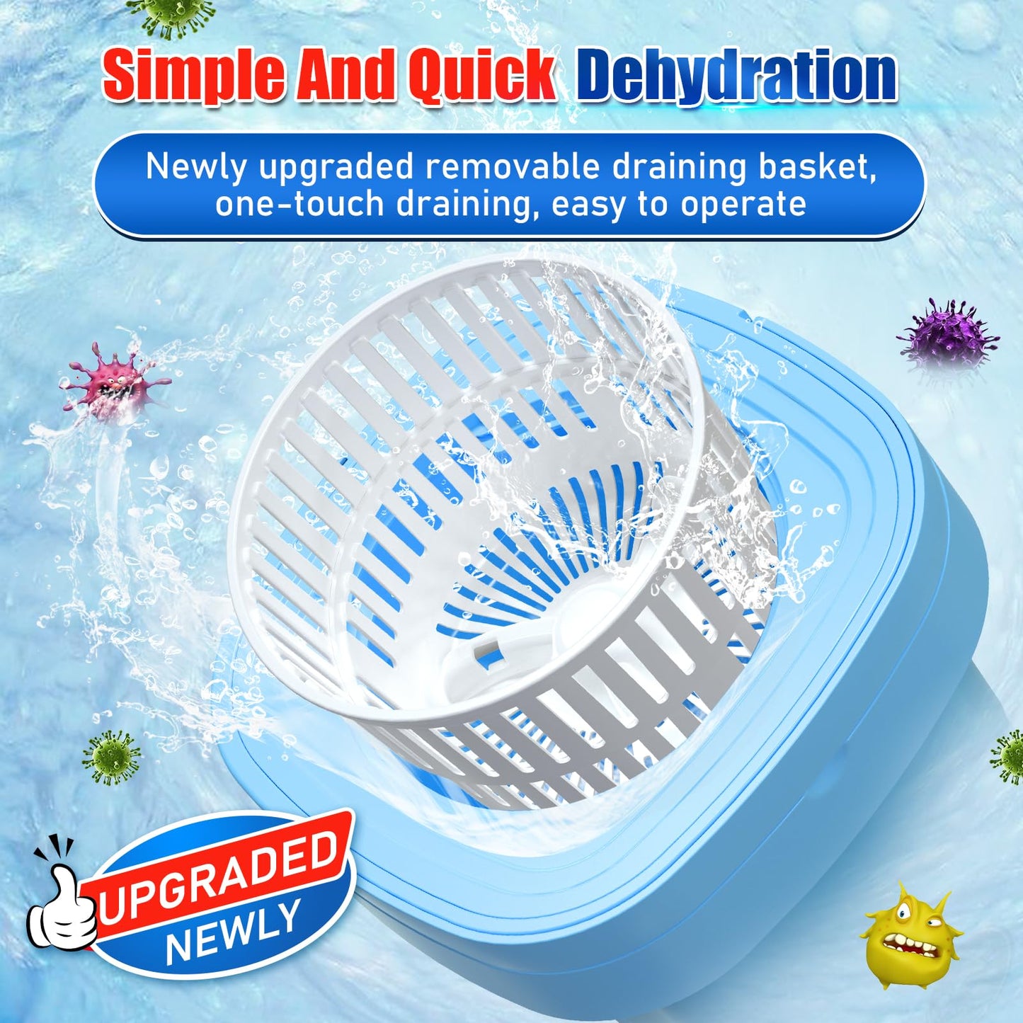 Portable Washing Machine with 3 Intelligent Cleaning Modes,11L Mini Washer with Foldable Design,Mini Folding Washing for Travel,Camping,Apartment,Dorm,Baby Clothes,Socks,Underwear