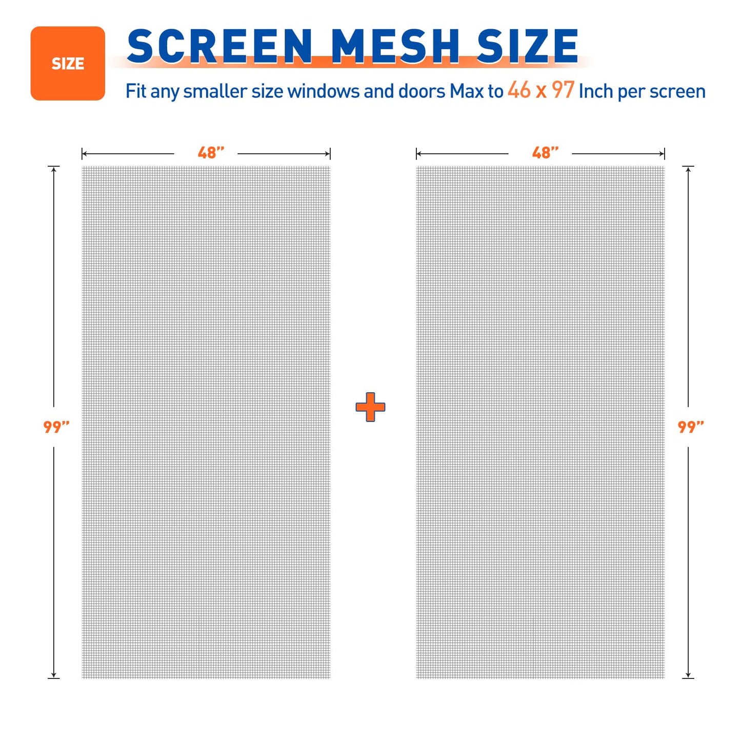 MAGZO Window Screen Replacement, 48"W x 99"L 2pcs Window Mesh, DIY Polyester Window Net Roll, Gray