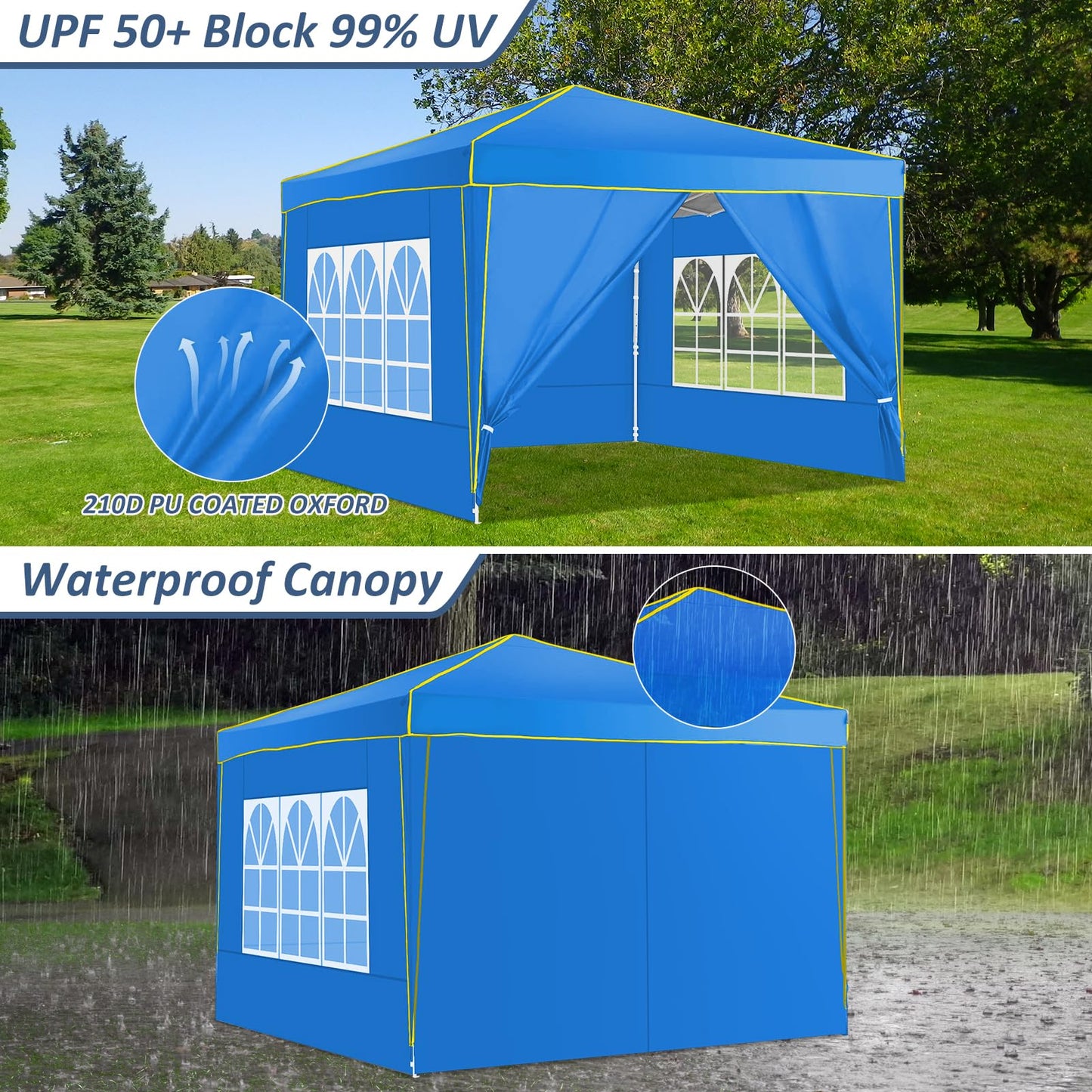 COBIZI 10x10 Pop up Canopy, Canopy Tent 10x10 Gazebos, Ez up Canopy 10x10 for Parties Beach Camping Party Event Shelter Sun Shade with 4 Sidewalls & Carry Bag 4 Stakes & Ropes & Sandbags, Blue