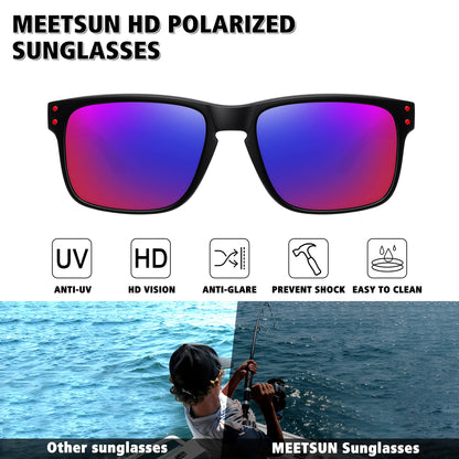 MEETSUN Polarized Sunglasses for Men Women Sports Driving Fishing Glasses UV400 Protection 3Pack-Black+Black Frame/Purple Blue Mirror Lens+Black/Blue