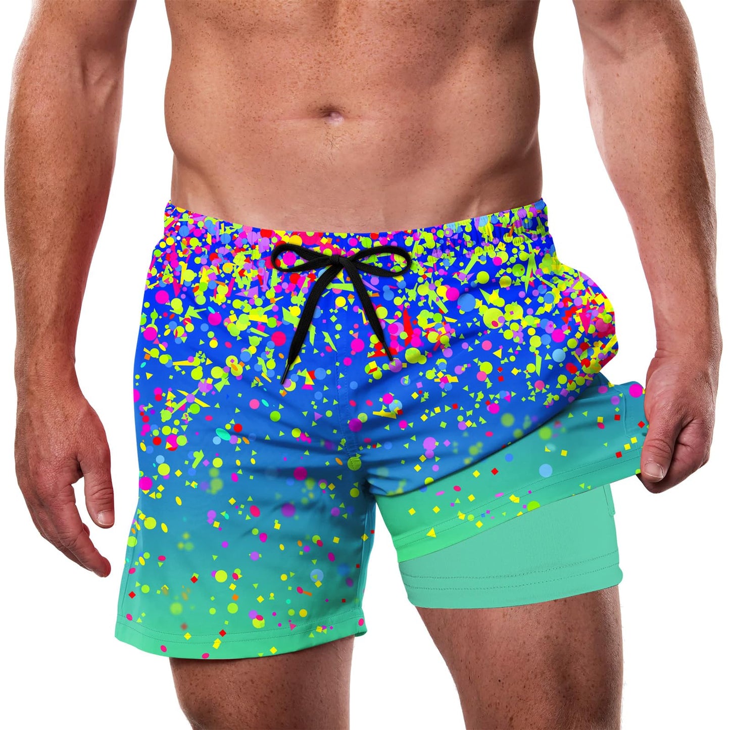 Cozople Men's Compression Liner Swim Trunks Quick Dry Lightweight Swim Shorts Beach Waterproof Swim Shorts Blue Color Changing Print Bathing Suit 2XL